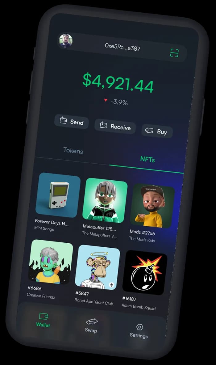 NFT gallery tab with collectible artwork in a grid