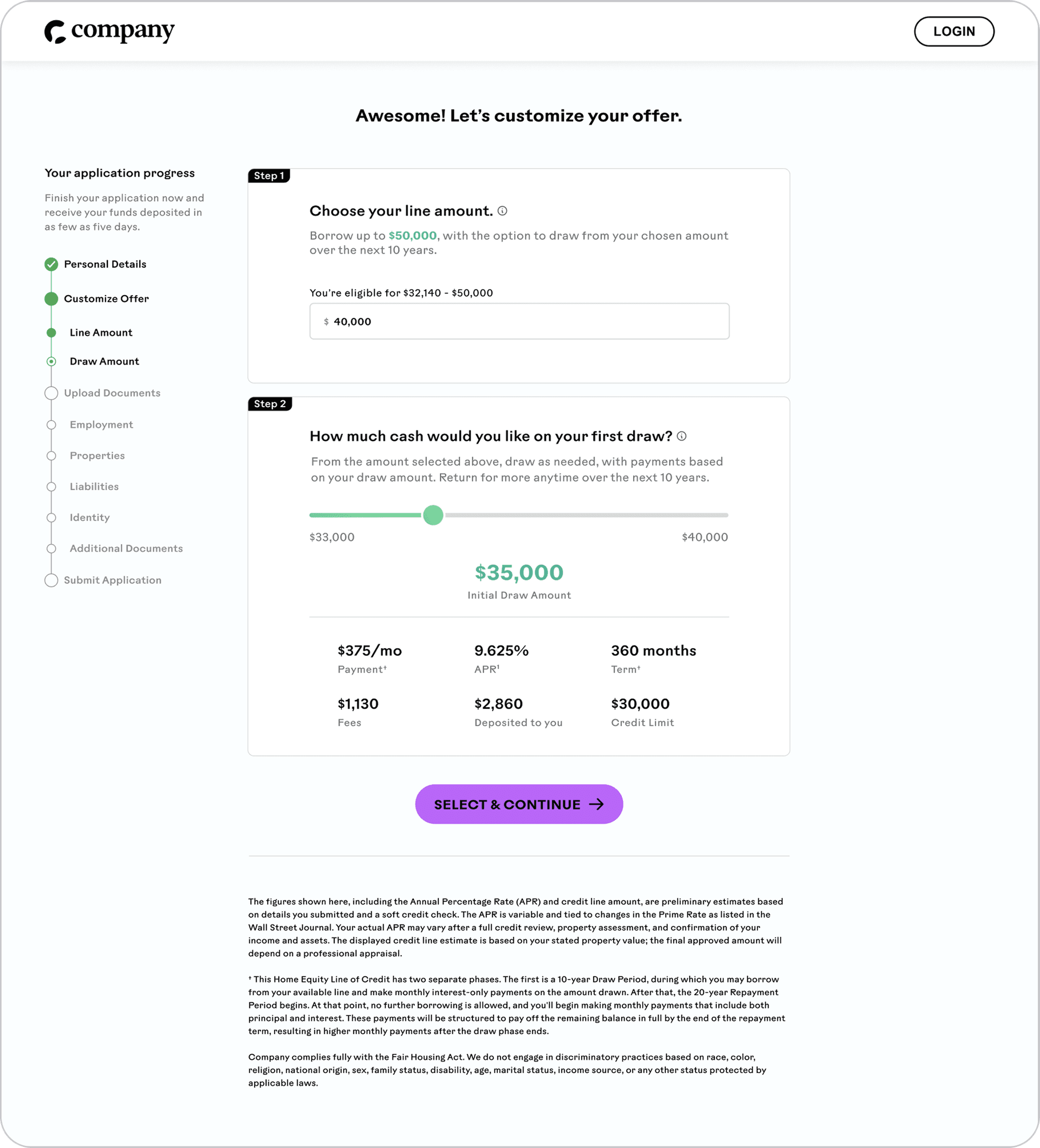 HELOC offers page on desktop